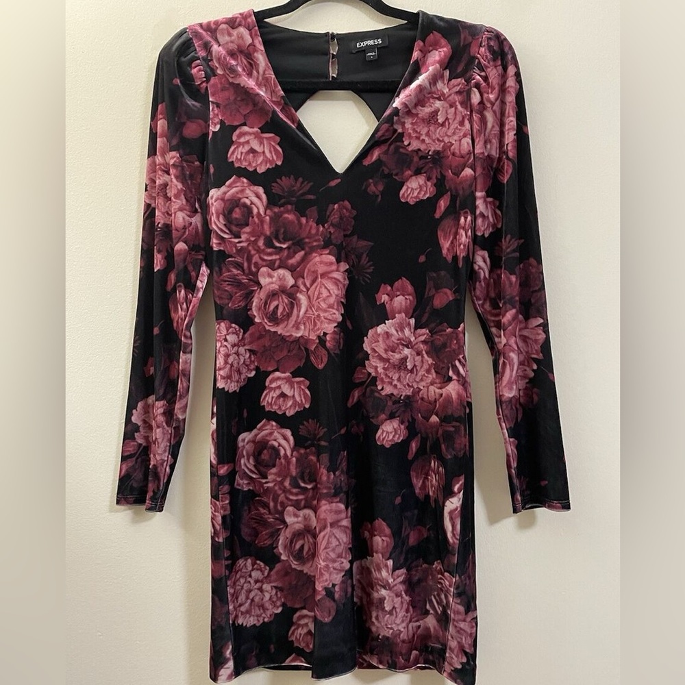 NWT! $98 EXPRESS Size XL Women's Pink & Black Floral Crushed Velvet